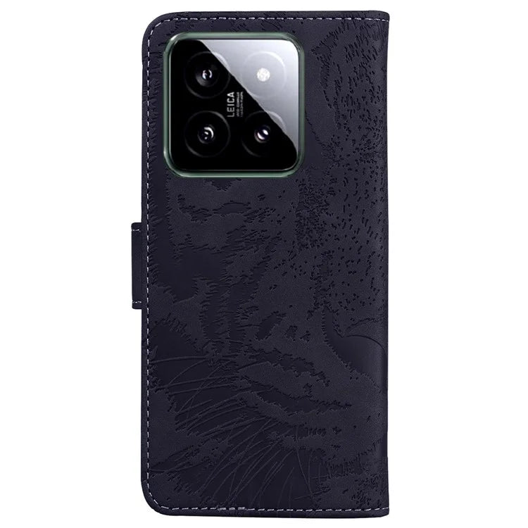For Xiaomi 14 Magnetic Phone Case Imprinted Tiger Pattern Wallet Cover
