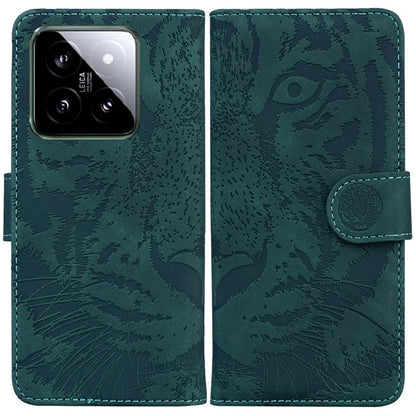 For Xiaomi 14 Magnetic Phone Case Imprinted Tiger Pattern Wallet Cover
