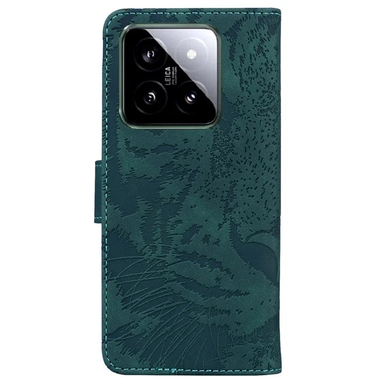 For Xiaomi 14 Magnetic Phone Case Imprinted Tiger Pattern Wallet Cover