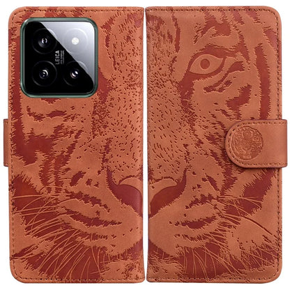 For Xiaomi 14 Magnetic Phone Case Imprinted Tiger Pattern Wallet Cover