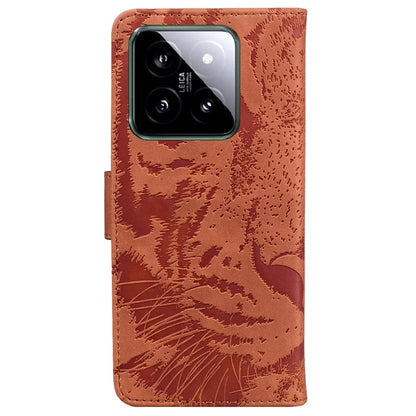 For Xiaomi 14 Magnetic Phone Case Imprinted Tiger Pattern Wallet Cover