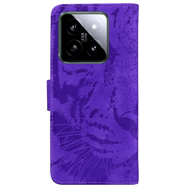 For Xiaomi 14 Magnetic Phone Case Imprinted Tiger Pattern Wallet Cover