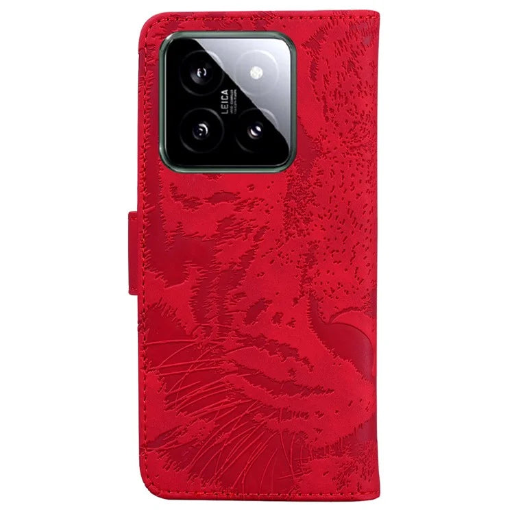 For Xiaomi 14 Magnetic Phone Case Imprinted Tiger Pattern Wallet Cover