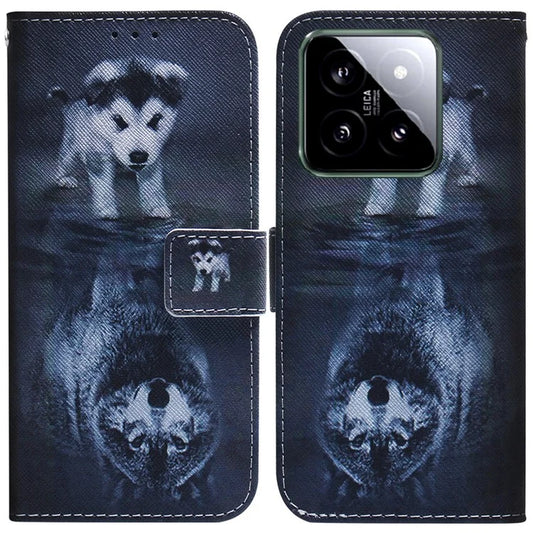 For Xiaomi 14 Leather Case Pattern Printing Phone Wallet Cover and Wolf