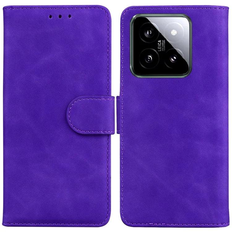 For Xiaomi 14 Magnetic Phone Case Solid Color Leather Cover