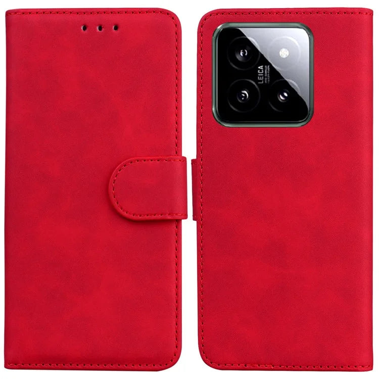 For Xiaomi 14 Magnetic Phone Case Solid Color Leather Cover