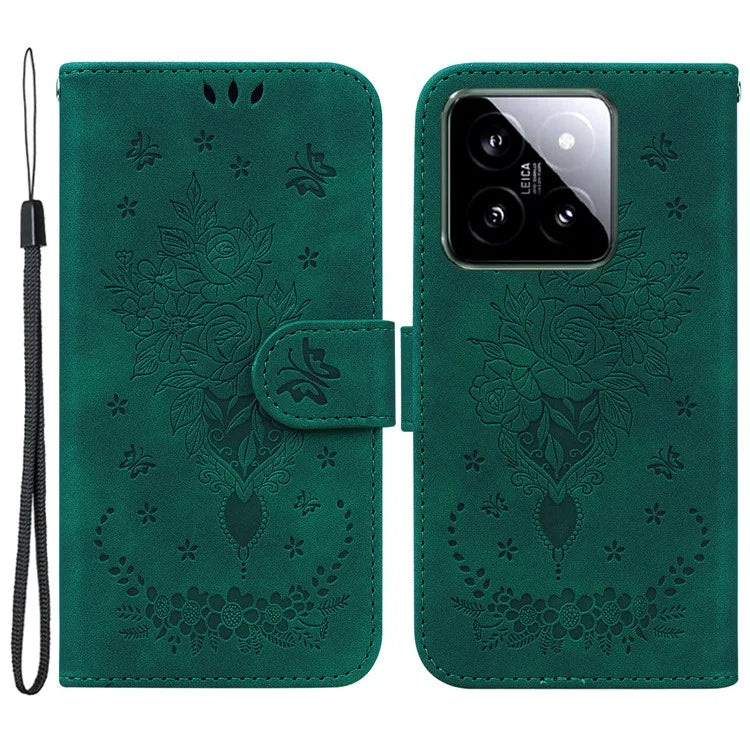 For Xiaomi 14 Magnetic Case Rose Butterfly Imprinted Cell Phone Cover