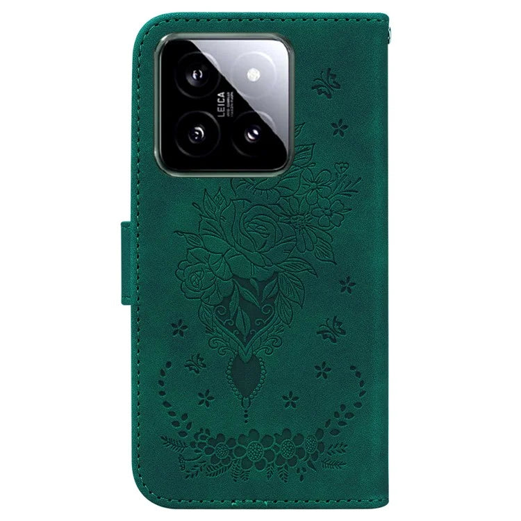 For Xiaomi 14 Magnetic Case Rose Butterfly Imprinted Cell Phone Cover