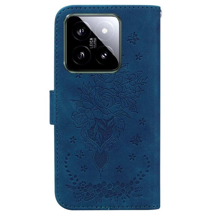For Xiaomi 14 Magnetic Case Rose Butterfly Imprinted Cell Phone Cover