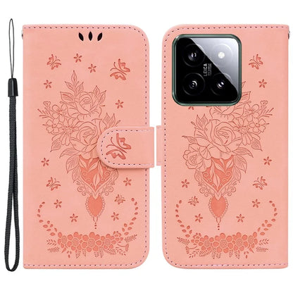 For Xiaomi 14 Magnetic Case Rose Butterfly Imprinted Cell Phone Cover