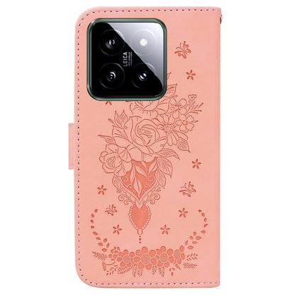 For Xiaomi 14 Magnetic Case Rose Butterfly Imprinted Cell Phone Cover