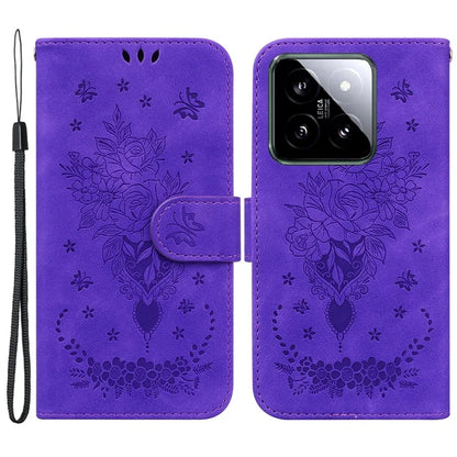 For Xiaomi 14 Magnetic Case Rose Butterfly Imprinted Cell Phone Cover