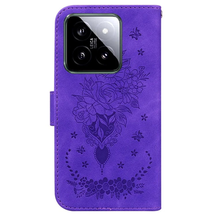 For Xiaomi 14 Magnetic Case Rose Butterfly Imprinted Cell Phone Cover