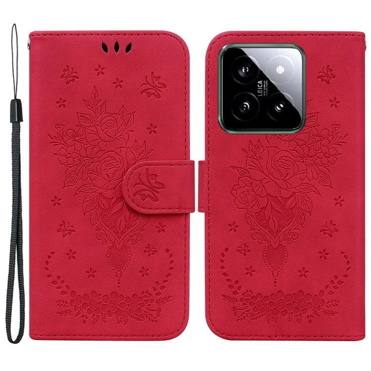For Xiaomi 14 Magnetic Case Rose Butterfly Imprinted Cell Phone Cover