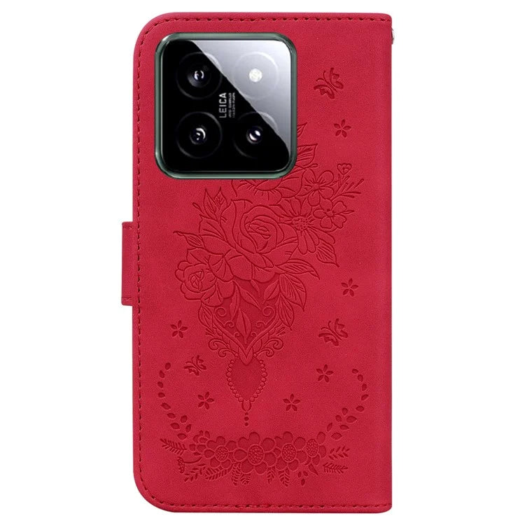 For Xiaomi 14 Magnetic Case Rose Butterfly Imprinted Cell Phone Cover