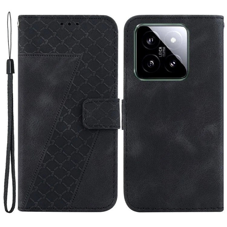 For Xiaomi 14 Cell Phone Case Imprinted 7-Shape Pattern Flip Leather Wallet Cover