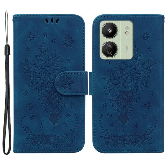 For Xiaomi Redmi 13C 4G /  Redmi 13C 5G /  Poco C65 4G Case Rose Butterfly Imprinted Protective Cover with Card Slots