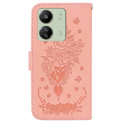 For Xiaomi Redmi 13C 4G /  Redmi 13C 5G /  Poco C65 4G Case Rose Butterfly Imprinted Protective Cover with Card Slots
