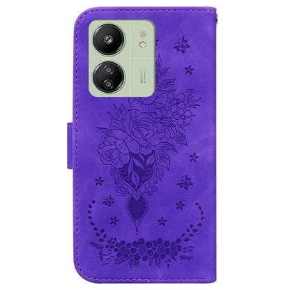For Xiaomi Redmi 13C 4G /  Redmi 13C 5G /  Poco C65 4G Case Rose Butterfly Imprinted Protective Cover with Card Slots