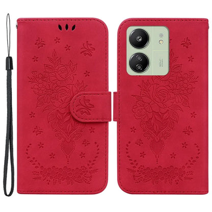 For Xiaomi Redmi 13C 4G /  Redmi 13C 5G /  Poco C65 4G Case Rose Butterfly Imprinted Protective Cover with Card Slots