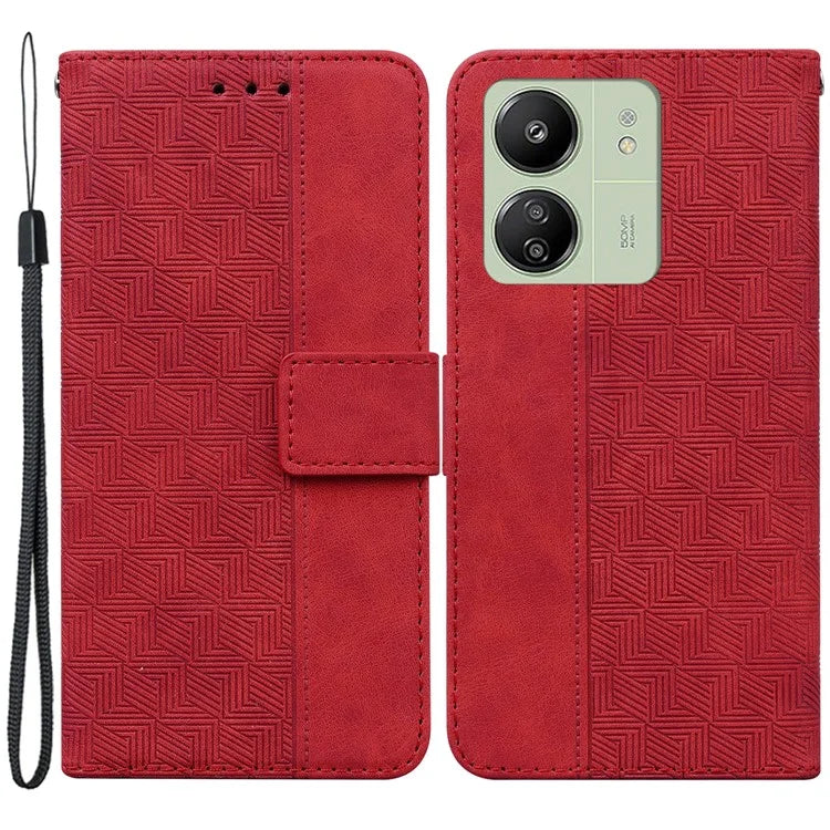 For Xiaomi Redmi 13C 4G / 13C 5G / Poco C65 4G Case Geometry Pattern Wallet Leather Cover
