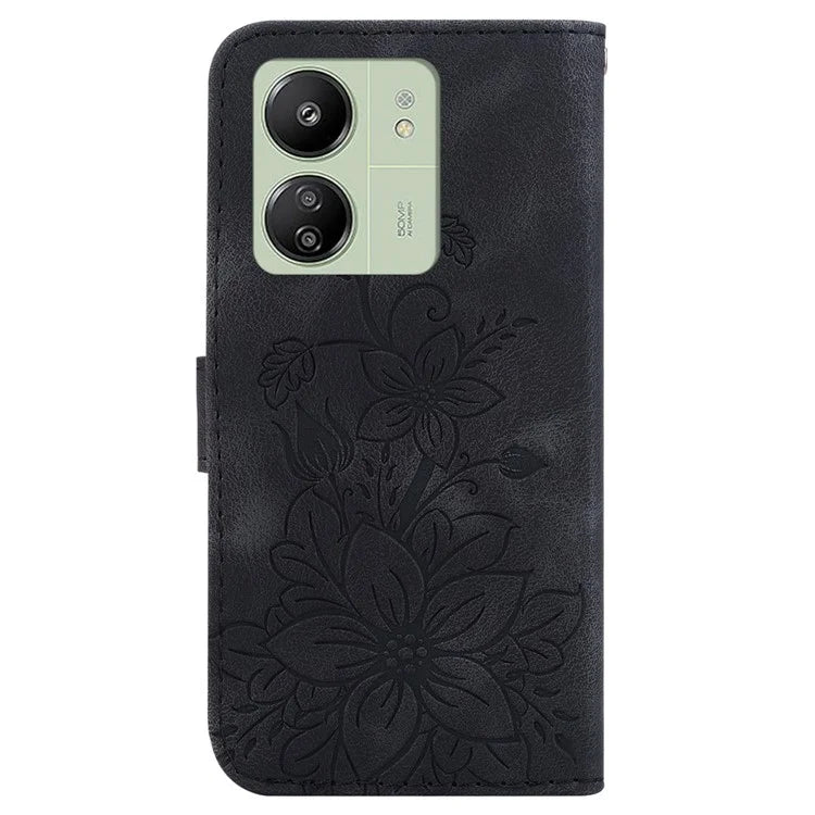 For Xiaomi Redmi 13C 4G / 5G / Poco C65 4G Case Imprinted Flower Leather Cover with Wallet