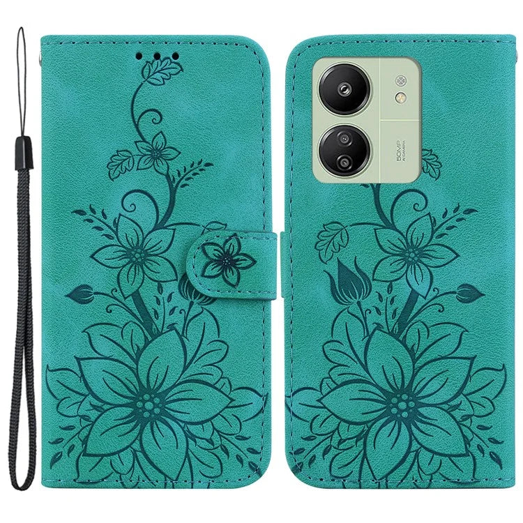 For Xiaomi Redmi 13C 4G / 5G / Poco C65 4G Case Imprinted Flower Leather Cover with Wallet