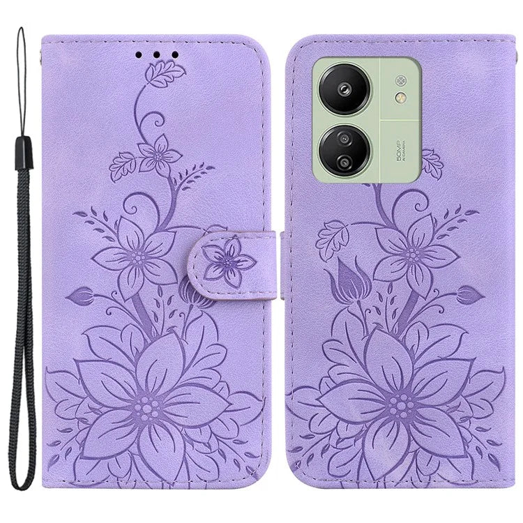 For Xiaomi Redmi 13C 4G / 5G / Poco C65 4G Case Imprinted Flower Leather Cover with Wallet