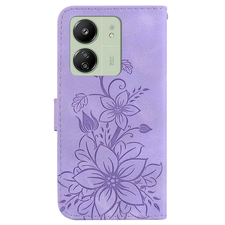 For Xiaomi Redmi 13C 4G / 5G / Poco C65 4G Case Imprinted Flower Leather Cover with Wallet