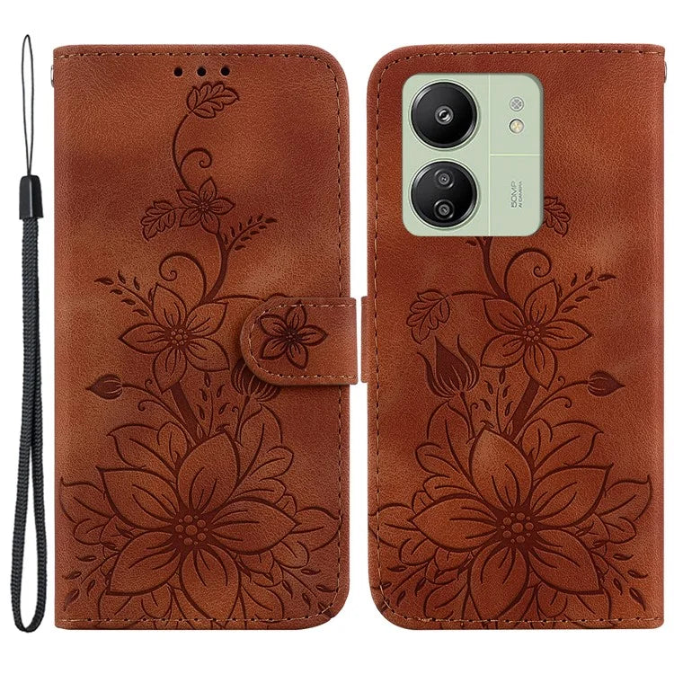 For Xiaomi Redmi 13C 4G / 5G / Poco C65 4G Case Imprinted Flower Leather Cover with Wallet