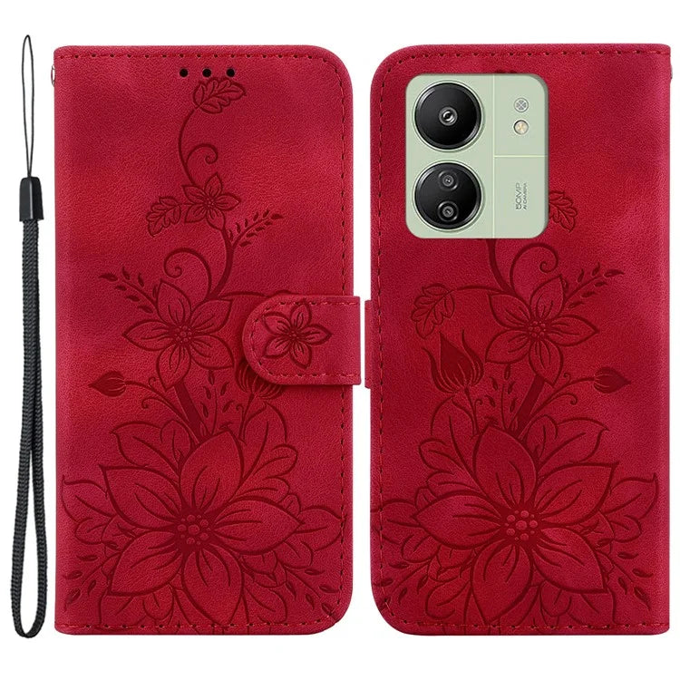 For Xiaomi Redmi 13C 4G / 5G / Poco C65 4G Case Imprinted Flower Leather Cover with Wallet
