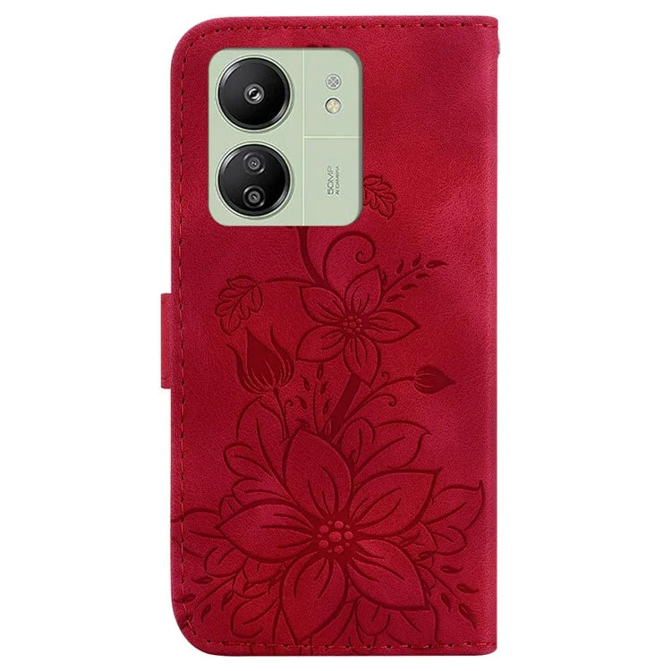 For Xiaomi Redmi 13C 4G / 5G / Poco C65 4G Case Imprinted Flower Leather Cover with Wallet