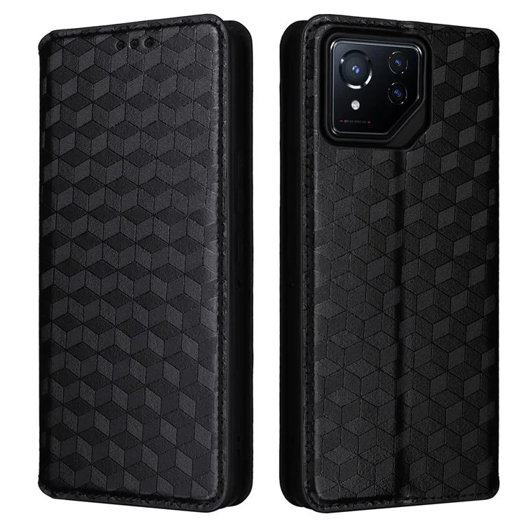 For Asus ROG Phone 8 5G / ROG Phone 8 Pro 5G Case Rhombus Imprinted Stand View Phone Cover