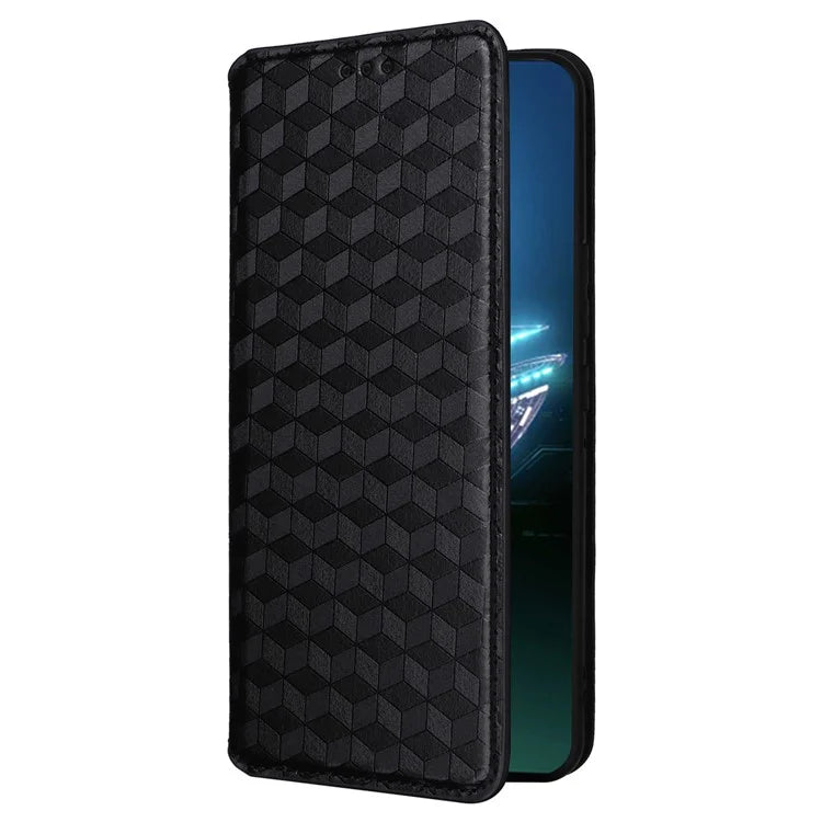For Asus ROG Phone 8 5G / ROG Phone 8 Pro 5G Case Rhombus Imprinted Stand View Phone Cover