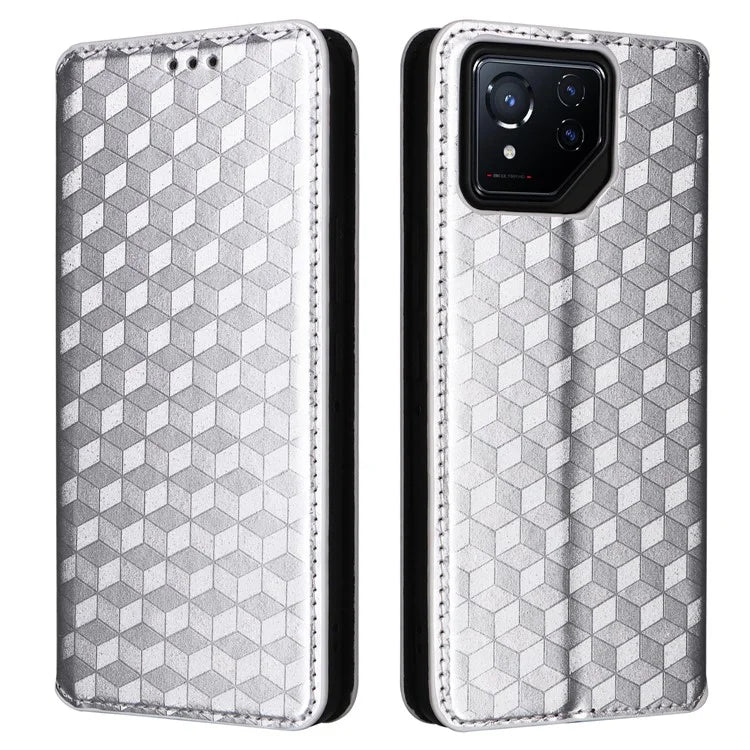 For Asus ROG Phone 8 5G / ROG Phone 8 Pro 5G Case Rhombus Imprinted Stand View Phone Cover