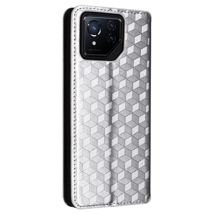 For Asus ROG Phone 8 5G / ROG Phone 8 Pro 5G Case Rhombus Imprinted Stand View Phone Cover
