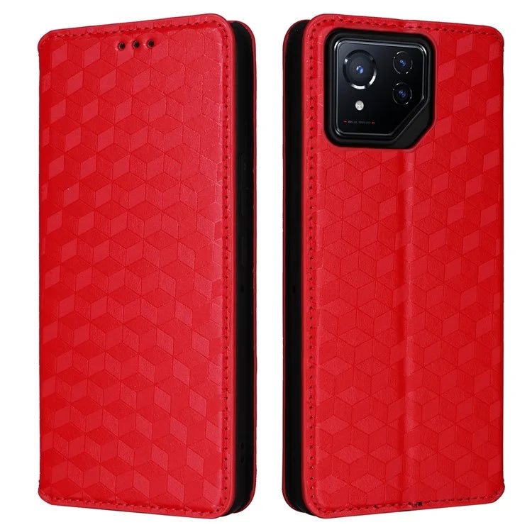 For Asus ROG Phone 8 5G / ROG Phone 8 Pro 5G Case Rhombus Imprinted Stand View Phone Cover