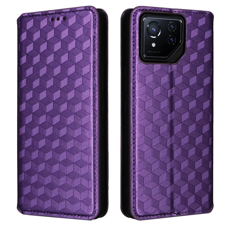 For Asus ROG Phone 8 5G / ROG Phone 8 Pro 5G Case Rhombus Imprinted Stand View Phone Cover