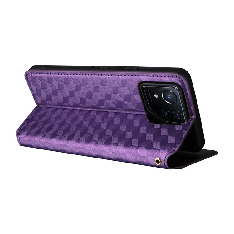 For Asus ROG Phone 8 5G / ROG Phone 8 Pro 5G Case Rhombus Imprinted Stand View Phone Cover