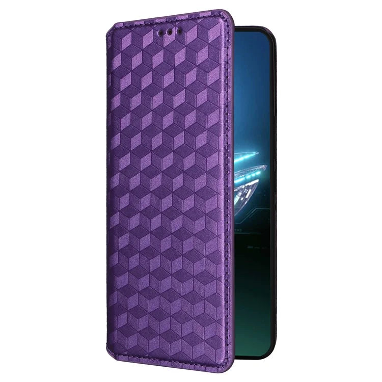 For Asus ROG Phone 8 5G / ROG Phone 8 Pro 5G Case Rhombus Imprinted Stand View Phone Cover