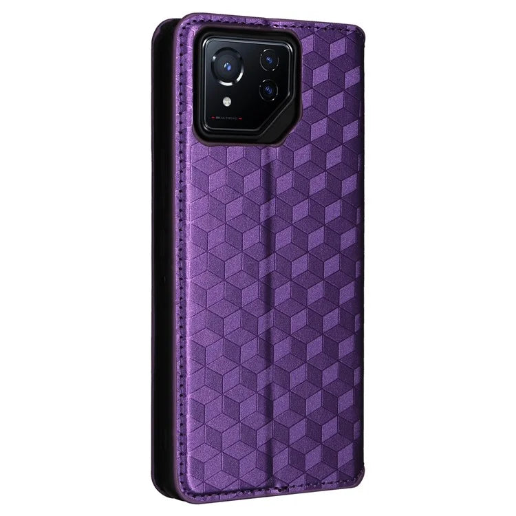 For Asus ROG Phone 8 5G / ROG Phone 8 Pro 5G Case Rhombus Imprinted Stand View Phone Cover