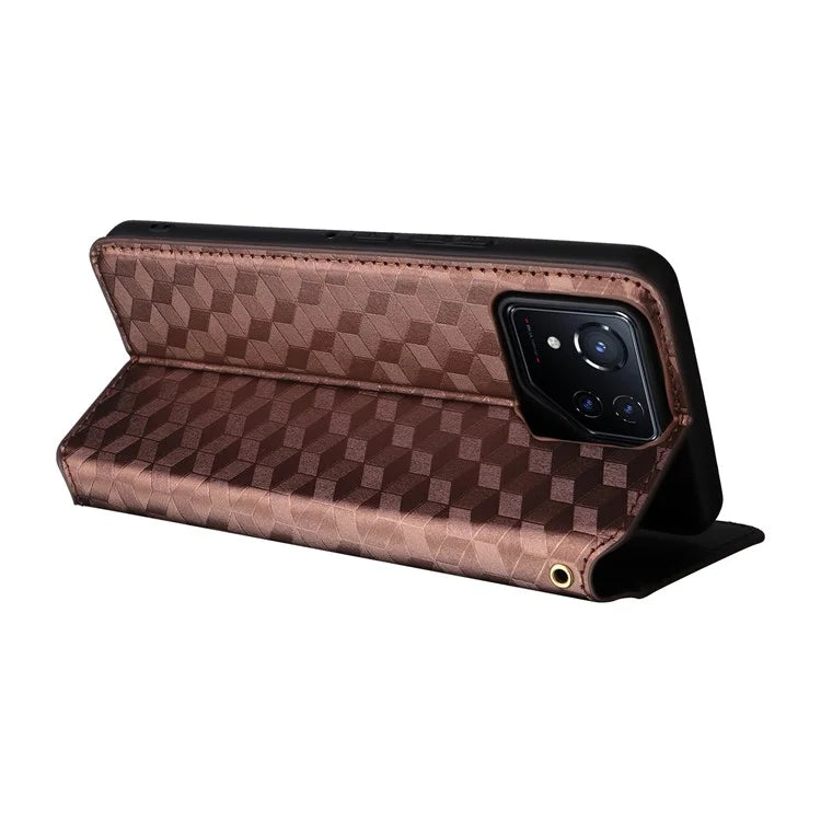 For Asus ROG Phone 8 5G / ROG Phone 8 Pro 5G Case Rhombus Imprinted Stand View Phone Cover