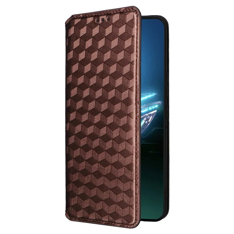 For Asus ROG Phone 8 5G / ROG Phone 8 Pro 5G Case Rhombus Imprinted Stand View Phone Cover