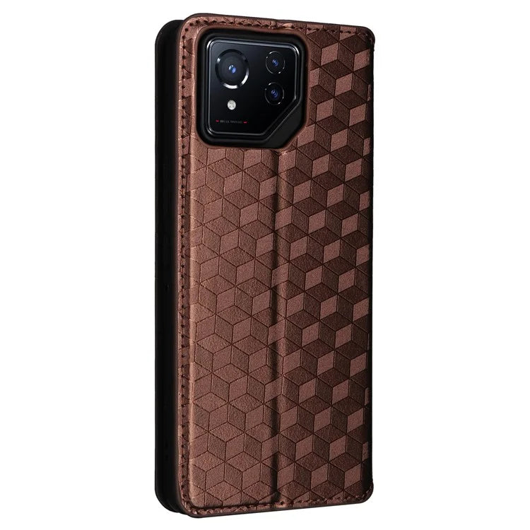 For Asus ROG Phone 8 5G / ROG Phone 8 Pro 5G Case Rhombus Imprinted Stand View Phone Cover
