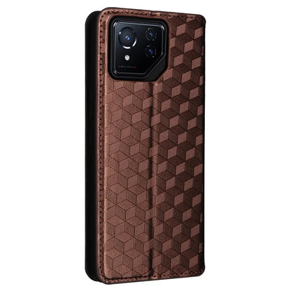For Asus ROG Phone 8 5G / ROG Phone 8 Pro 5G Case Rhombus Imprinted Stand View Phone Cover