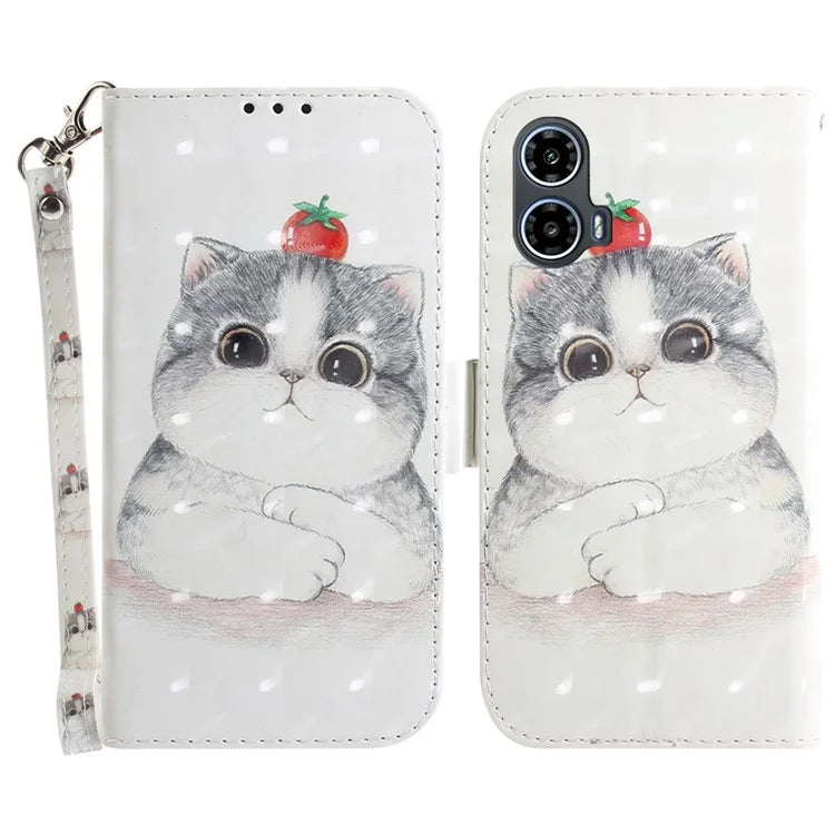 For Motorola Moto G34 5G Leather Case 3D Pattern Card Slots Phone Cover
