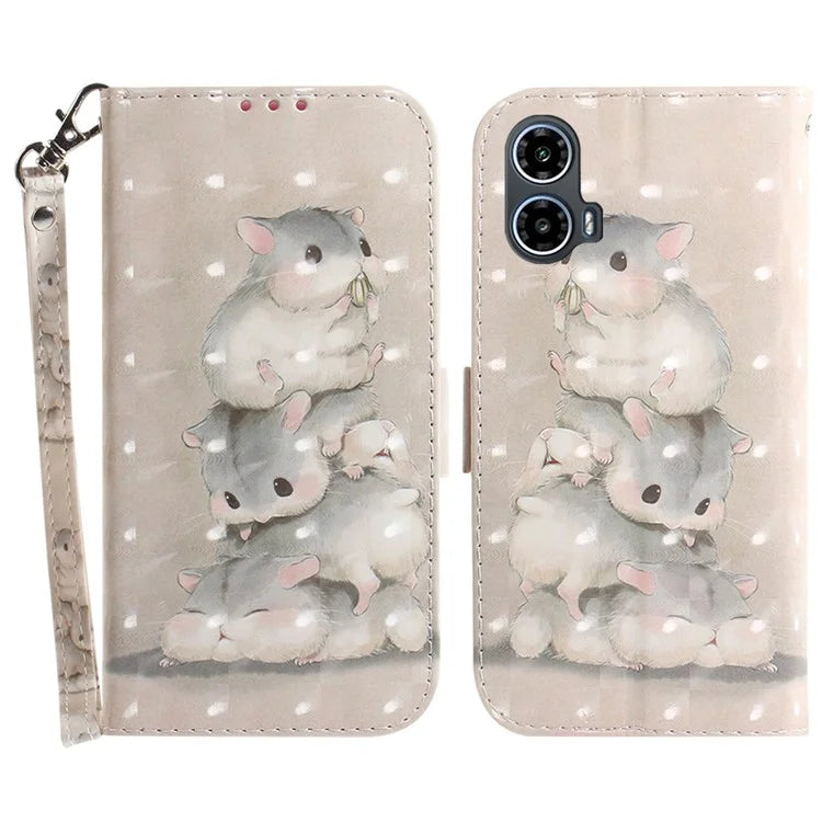 For Motorola Moto G34 5G Leather Case 3D Pattern Card Slots Phone Cover
