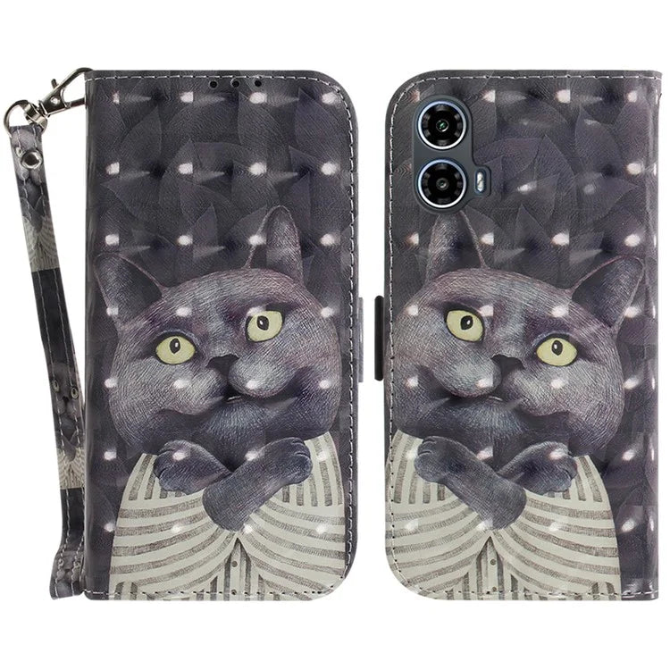 For Motorola Moto G34 5G Leather Case 3D Pattern Card Slots Phone Cover