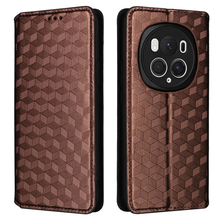 For Honor Magic6 Pro 5G Case Rhombus Imprinted Leather Flip Phone Case