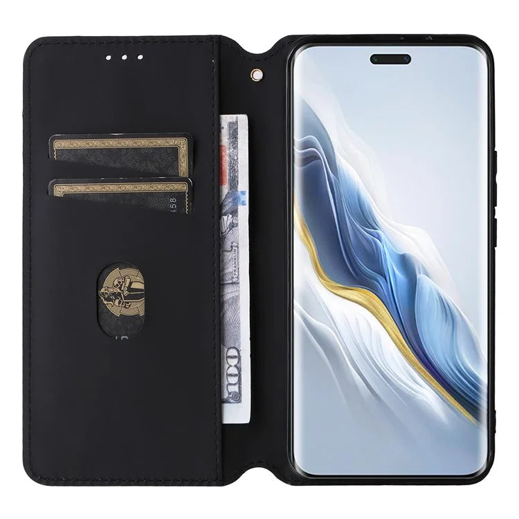 For Honor Magic6 Pro 5G Case Rhombus Imprinted Leather Flip Phone Case